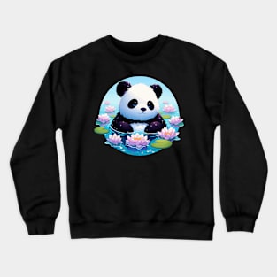 Cute Anime Panda Bear Bath With Water Lily Crewneck Sweatshirt